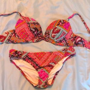 NWOT Pink and Red Patchwork Bikini